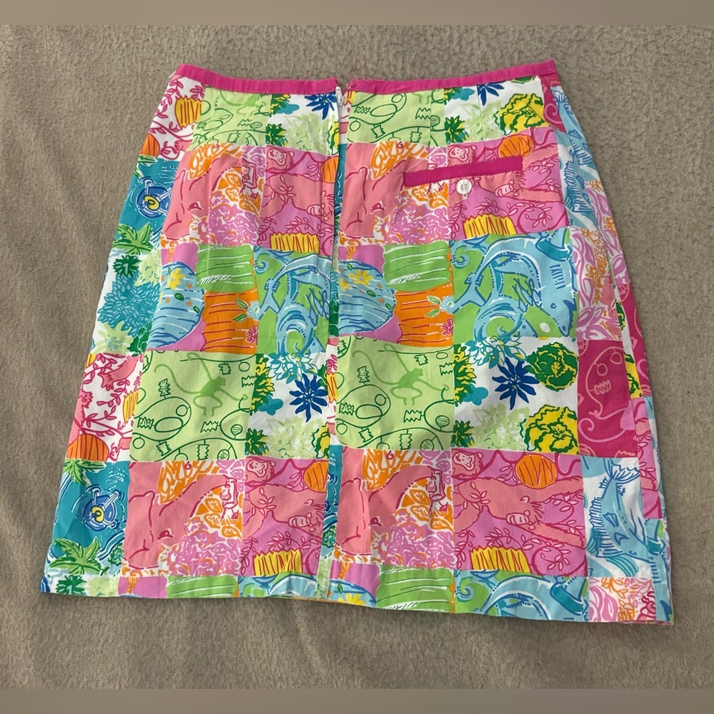 Lilly Pulitzer VTG Skirt Women Size 2 Pink Green Floral Party Patch Print Lined - Picture 2 of 7